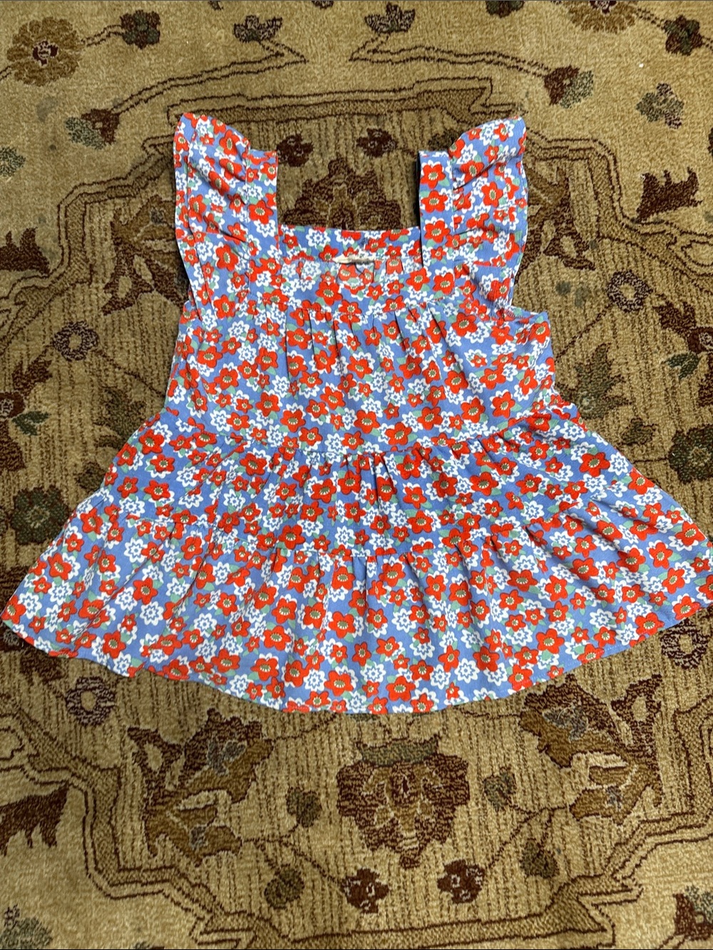 Entro blue and red floral ruffle blouse shirt small
